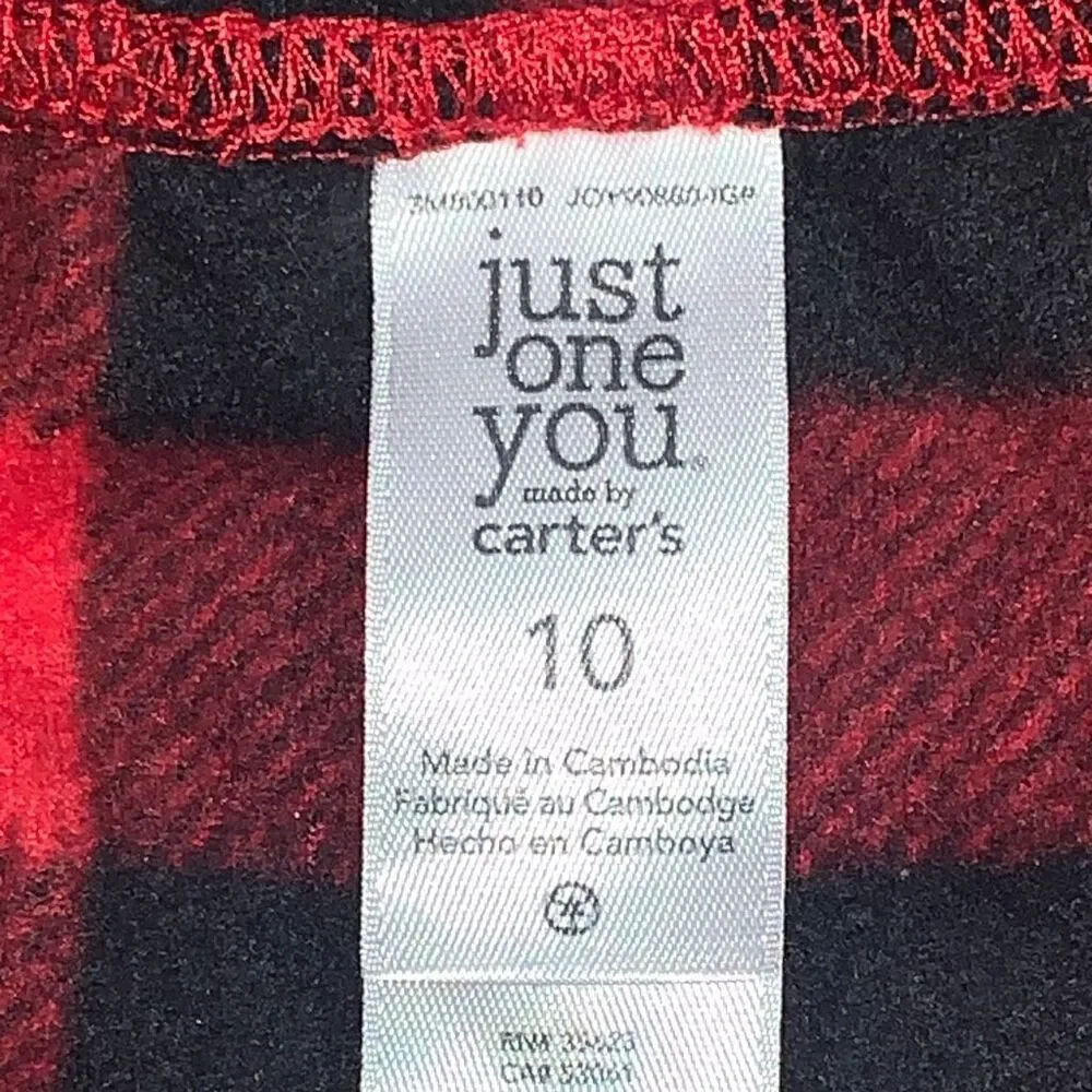 Just One You by Carters Boys Size 10 Lounge Pajama Set Pants Shirt Buffalo Plaid